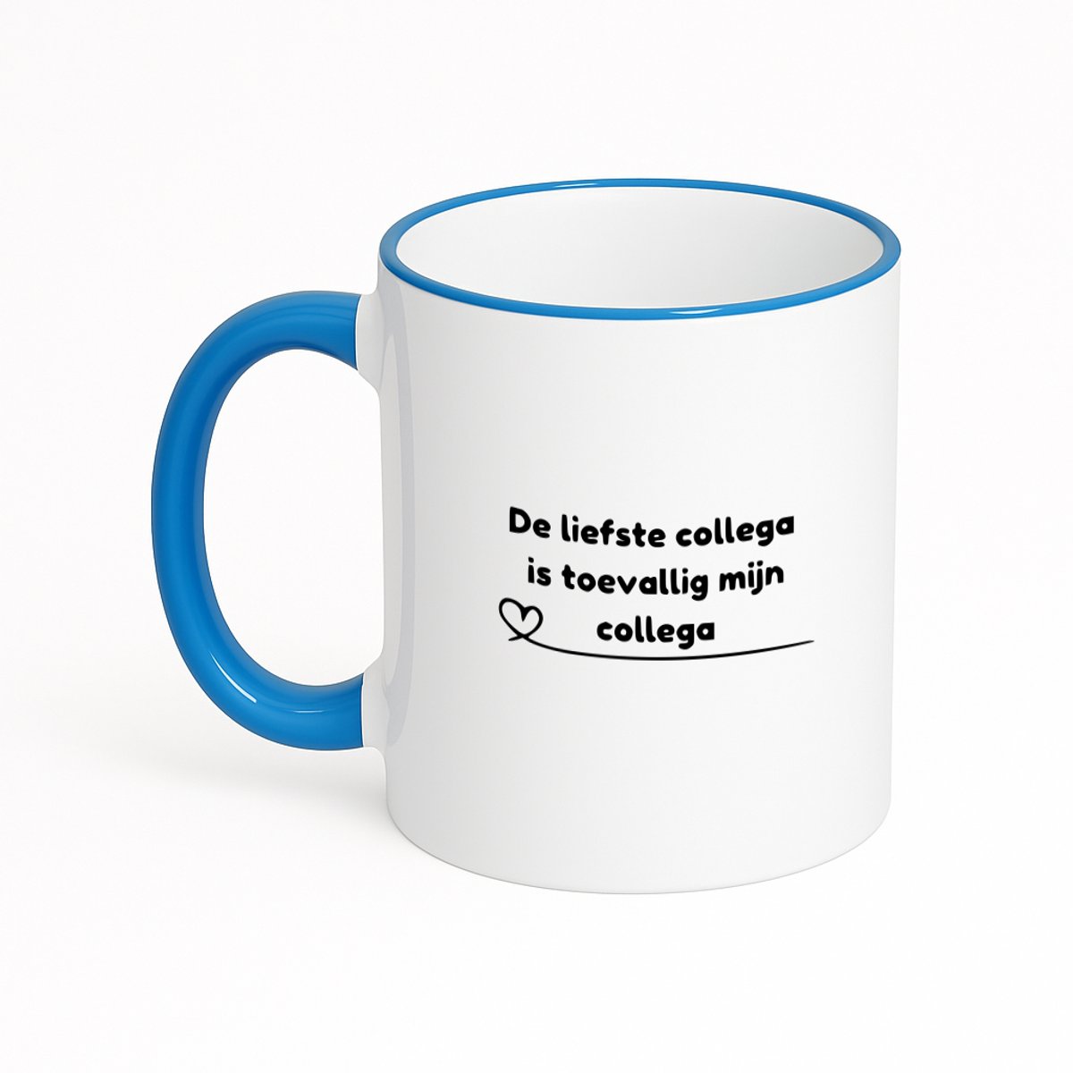 Hacebo® - de liefste collega is toevallig wel mijn collega koffiebeker met gekleurde rand zee blauw - Collega - Medewerkers - thee mok - koffie beker - beste collega - collega afscheid - vriendschap - koffiemok - 330 ML