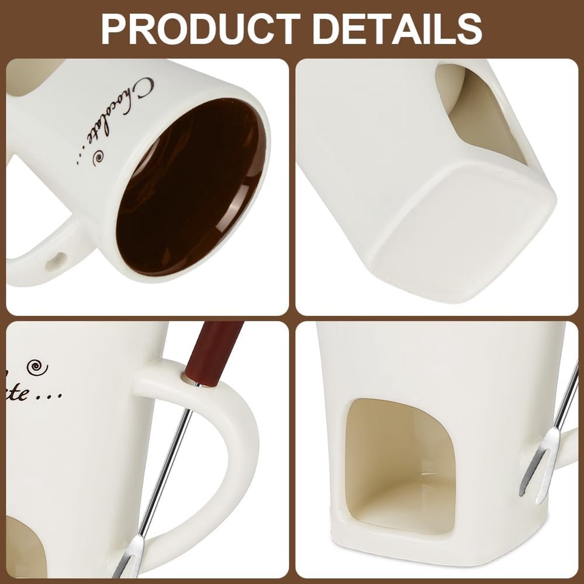 Chocolade Fondue Set - Perfect Smelten & Warmhouden - Keramische Fonduepot met Kaarshouder - Inclusief Vork - Compact 130ml - Voor Dessert Fruit Kaas - Mini Fondue Beker Chocoladepot — cadeau in Kookcadeaus - foto 2