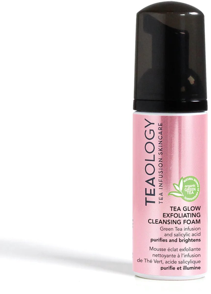 Teaology Tea Glow Exfoliating Cleansing Foam 50 ml – Exfoliërende Reinigingsmousse met Groene Thee Infusie, Salicylzuur (BHA) & Niacinamide – Diep Reinigende Face Cleanser voor Onzuivere Huid, Poriën & Doffe Teint – Glow Effect