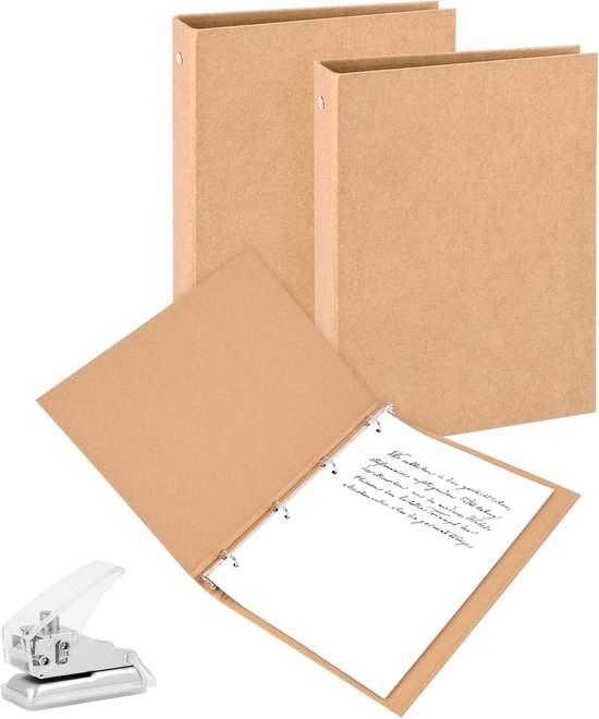 A5 Ringband van Kraftpapier - 3 Stuks - Hervulbaar Notebook met 2 Ringen - Ringmap voor Losse Pagina's en Brochures - Duurzame Organiser voor School en Kantoor