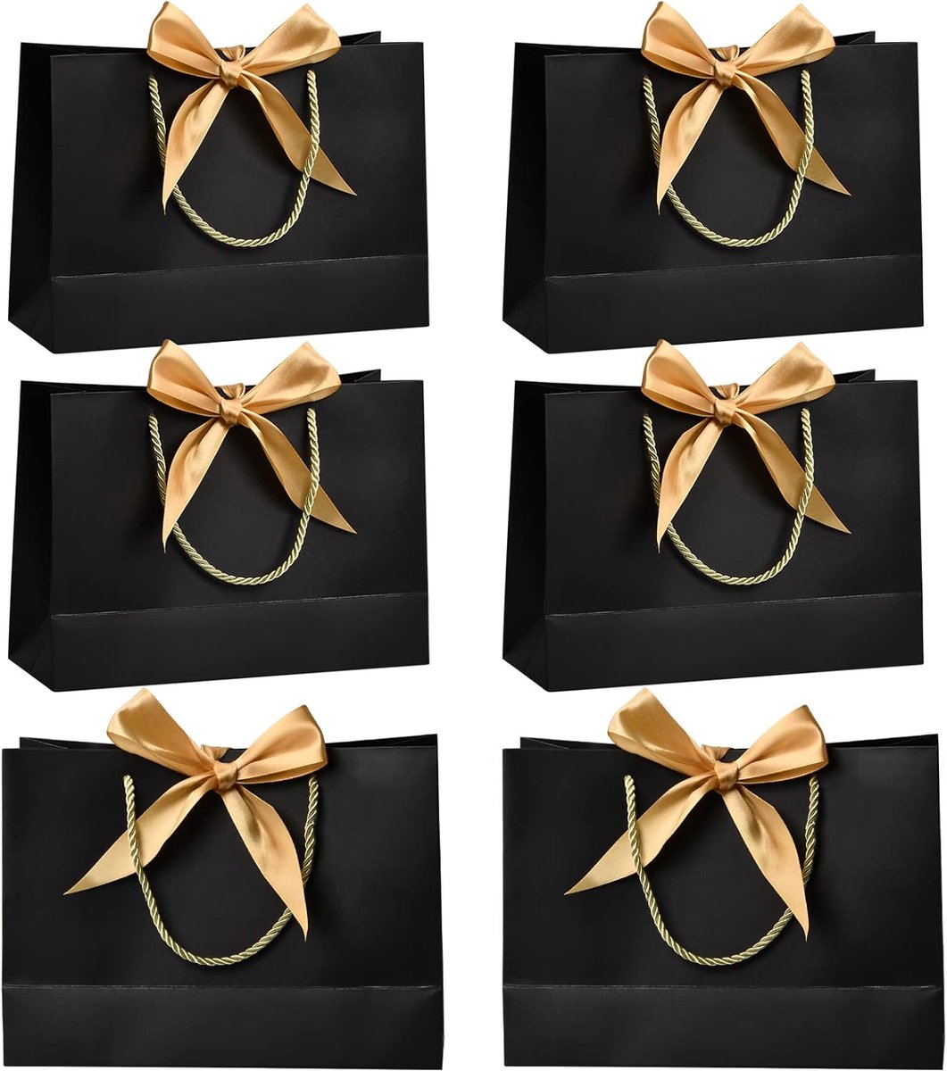 Hoge Capaciteit Cadeautassen - 6-Pack Papieren Tassen - Cosmetica Tassen met Handvatten voor Feestjes - Winkeltassen voor Cadeaus - Halloween en Kerst (Zwart)
