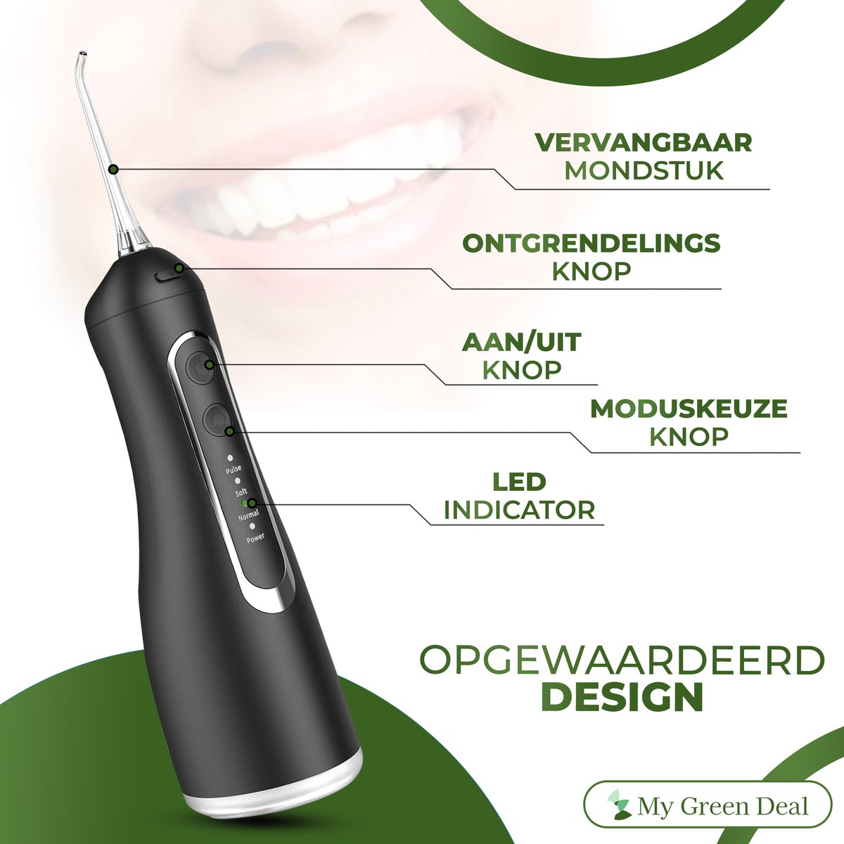 My Green Deal - Waterflosser Draadloos - Elektrische Tandenflosser- Monddouche - Mondverzorging - Flosapparaten - Tongreiniger thumbnail 6