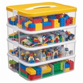 Cheqo® Opbergbox Stapelbaar - 4 Lagen met Verstelbare Vakjes - Voor LEGO - Transparant - Organizer - Opbergdoos - Hobbybox - Sorteerdoos - voor Knutselmateriaal - Speelgoed - Naaibenodigdheden - Bouwstenen - Kralen en Kleine Onderdelen - met Handvat