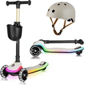 Lionelo Mey Kinderstep + Fietshelm - LED-verlichting in wielen & voetplateau – Inklapbaar stuur – Antislip deck – Mandje – ABEC-7 lagers – 4 hoogteposities – Tot 50 kg – Vanaf 3 jaar – Ergonomisch – Rem – Direct gebruiksklaar