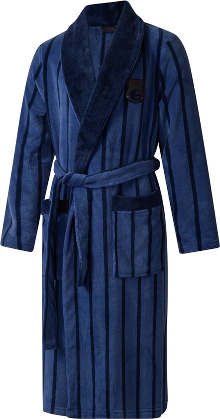 Gentlemen - heren badjas - coral fleece - navy/blue stripe - maat XL/XXL