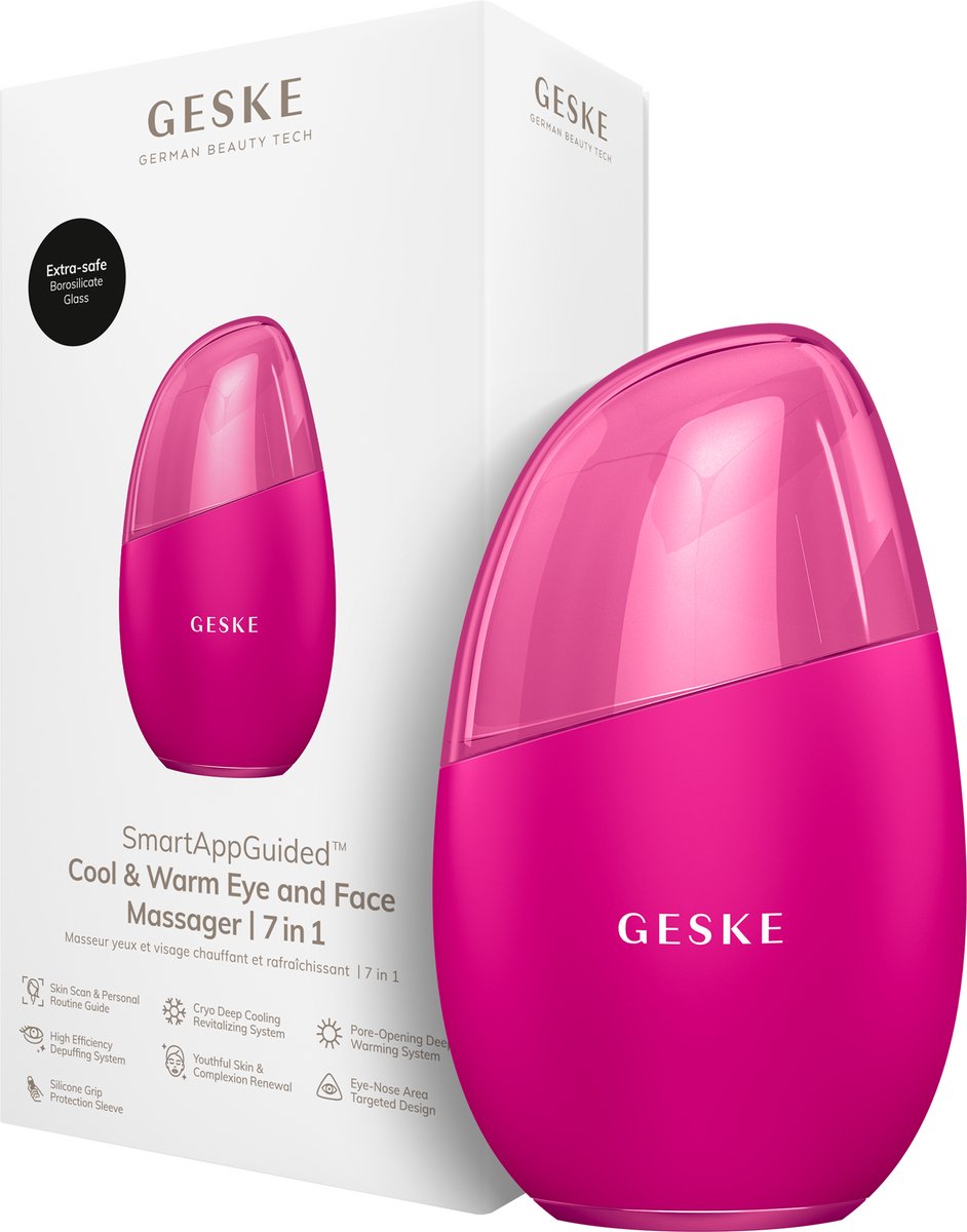 GESKE SmartAppGuided™ Cool & Warm Eye & Face Massager | 7 in 1 | Multi-stimulator | Gezicht & nek | Batterijloos koelen en warmen | Verstevigt en ontspant | Eye-Nose Area Targeted Design