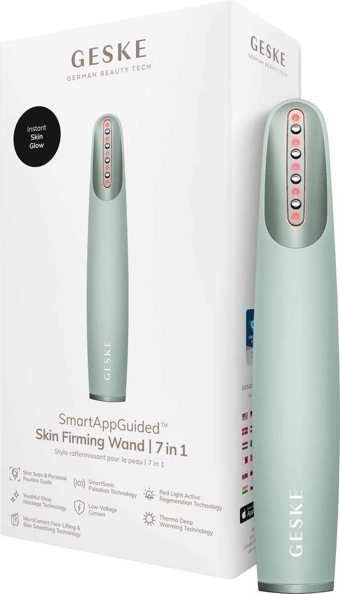 GESKE Skin Firming Wand | 7 in 1 | Anti-aging | MicroCurrent Facelift | Huidverzorging | Rimpels verwijderen voor een stevige huid | Gezichtsversteviger | Rode LED Light Technology