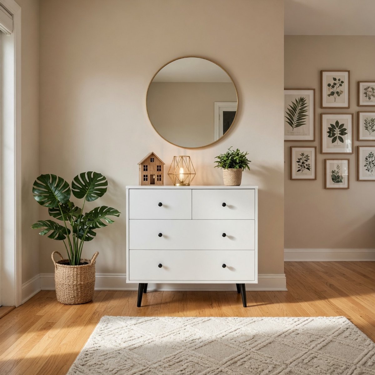 Dressoir dressoir, wit, dressoir, kast met 4 laden, opbergkast, woonkamerkast, buffetkast, modern, bijzetkast, zijkast, hout, ladekast 80 x 39,5 x 77 cm-Mobili Bella