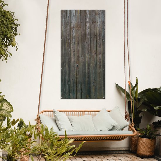 Tuinposter 80x160 cm - Tuindecoratie Achtergrond van donkere planken - Poster voor in de tuin - Buiten decoratie - Schutting tuinschilderij - Tuindoek muurdecoratie - Wanddecoratie balkondoek