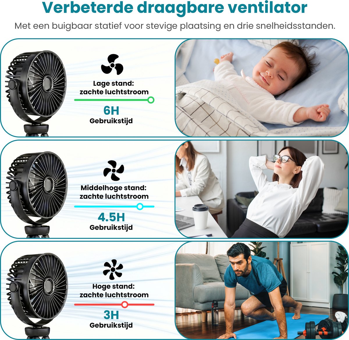 Twenty4seven® Handventilator met Octopus - Draagbare Ventilator Oplaadbaar - Hand Tafelventilator Draadloos - Kinderwagen Mini Fan met 3 Standen — afbeelding 3