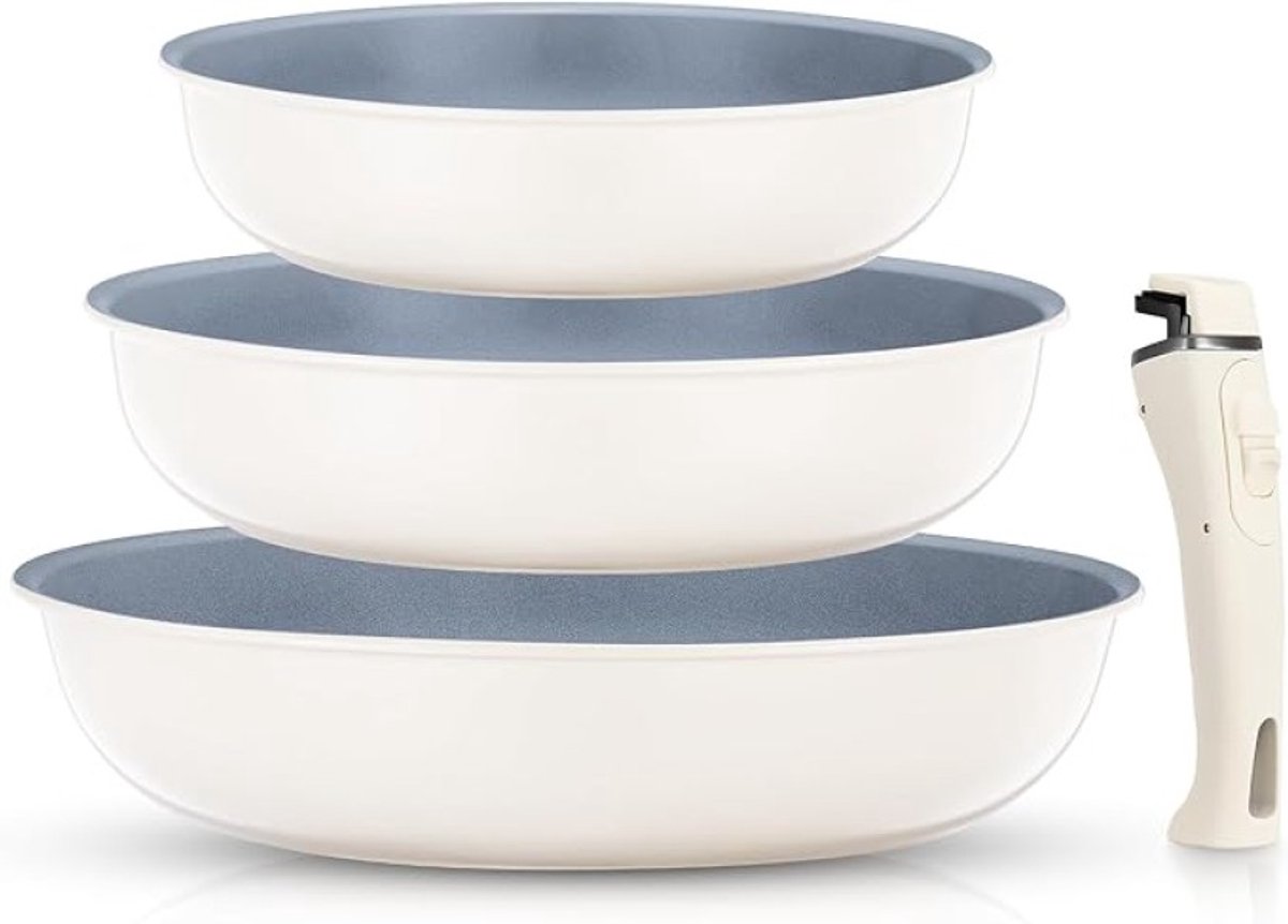 Set Koekenpannen met Afneembare Handgreep - 3 Stuks (20, 24, 28 cm) - Keramische Anti-aanbaklaag - Inclusief Ovenbestendig