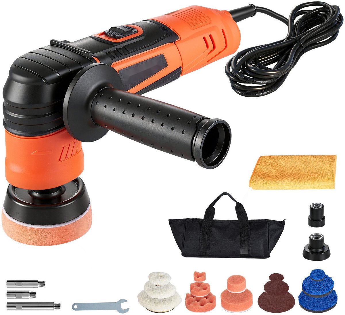 Autopoetsmachine - Roterende Mini Polijstmachine 30/50/76 mm - 600 W - 1000-4500 omw/min - 6 Snelheden - Inclusief Polijstpads - Voor Waxen, Polijsten & Krasverwijdering
