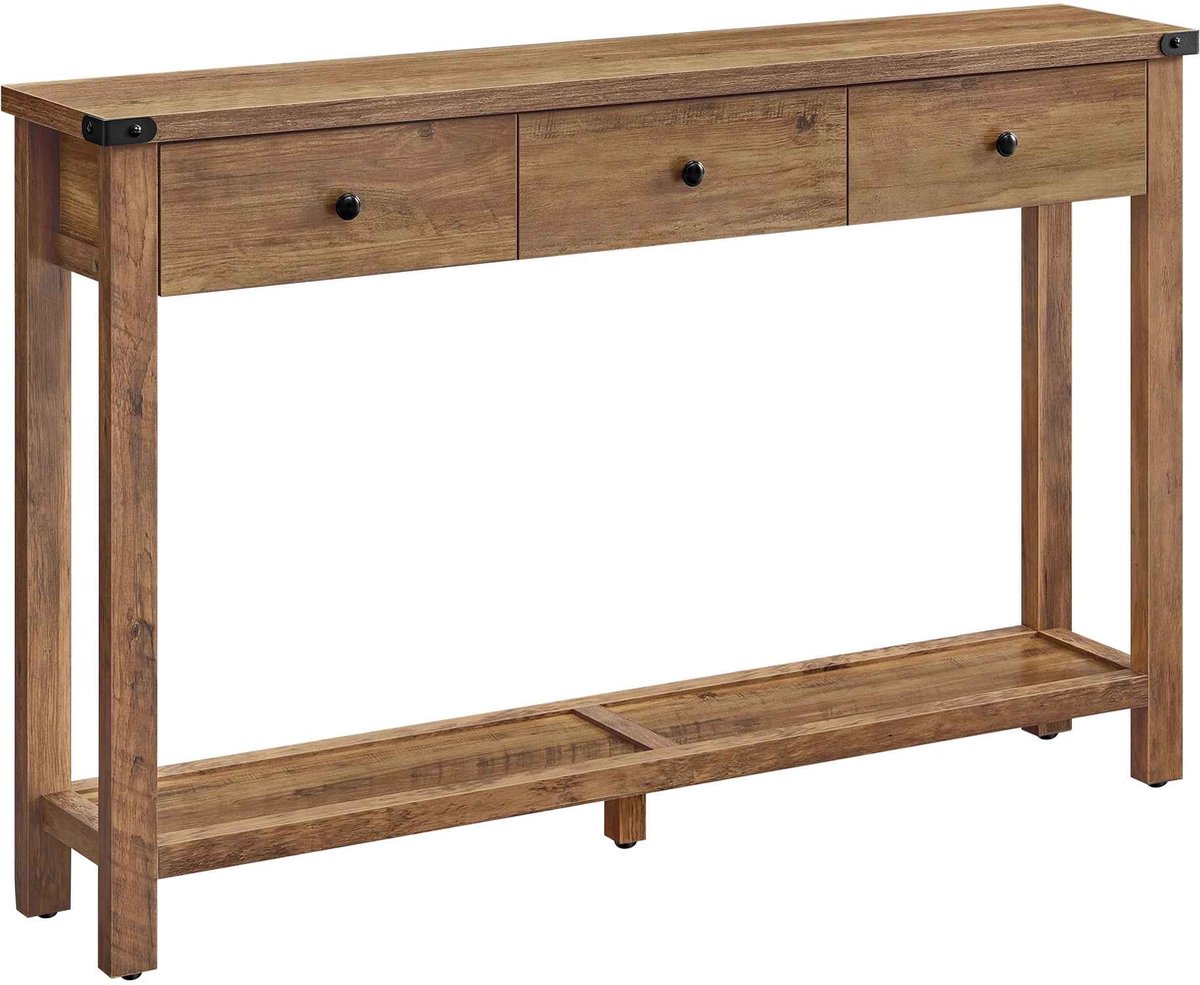C. , R. E. CORE Consoletafel - Bijzettafel - Salontafel - Neventafel - Wandtafel - Sidetable - Haltafel - 3 lades en plank - 120x24x76 - Bruin