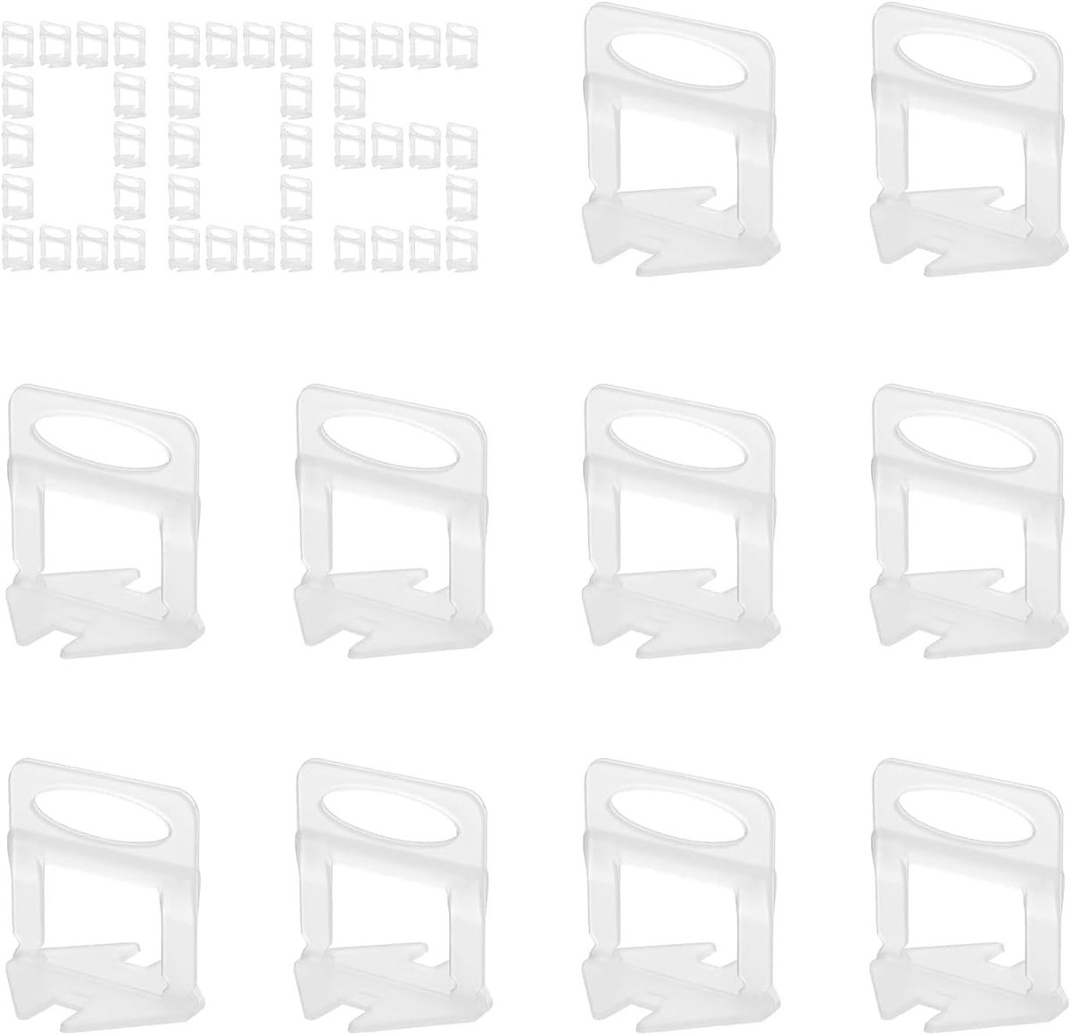 Pack van 200 Tegelniveauersysteem 3 mm T-Type Spacers voor Keramische Tegels, Inclusief Trekloepen en Transparante Clips voor Vloer en Wand