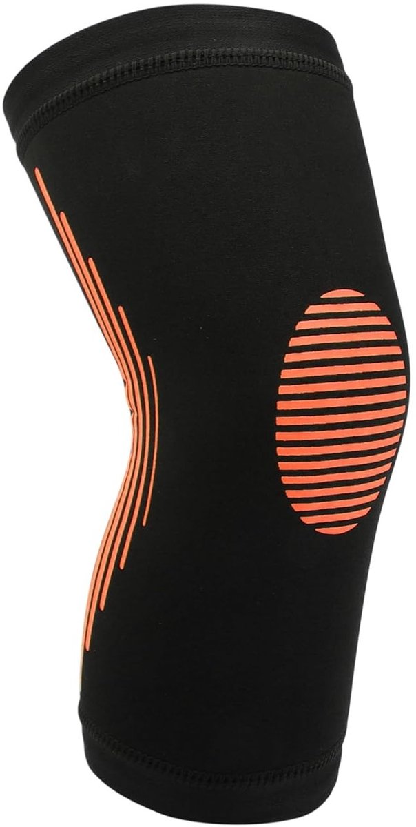Ademende kniebeschermer met antislip voor hardlopen en voetbal, uniseks, maat M, zwart en oranje, optimale bescherming en comfort