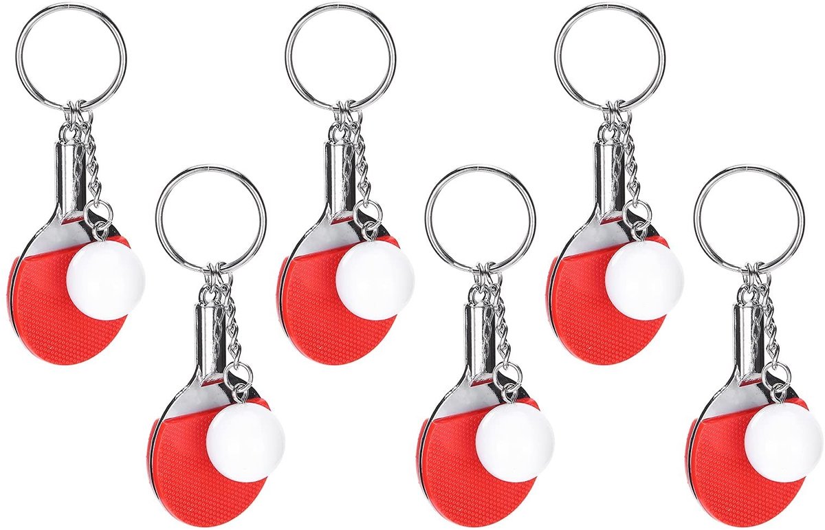 Set van 6 tafeltennis sleutelhangers - Sportieve metalen bag charm in geel