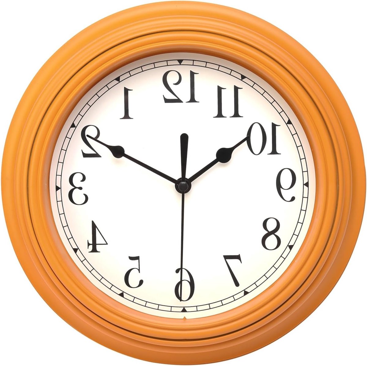 Retro Stille Wandklok 9 Inch - Decoratieve Klok voor Keuken, Slaapkamer en Kantoor in Oranje Geel, Geen Tikkende Geluiden