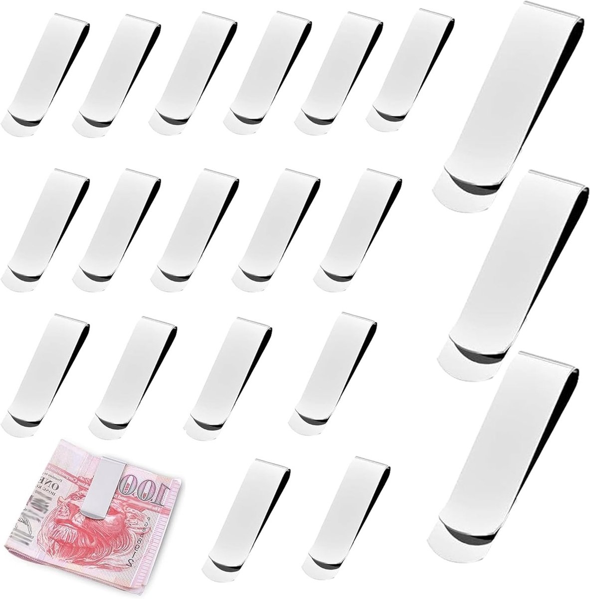 Set van 20 RVS Geldclips, Dunne Bankbiljetclips voor Mannen en Vrouwen, Perfect voor Briefgeld en Visitekaartjes