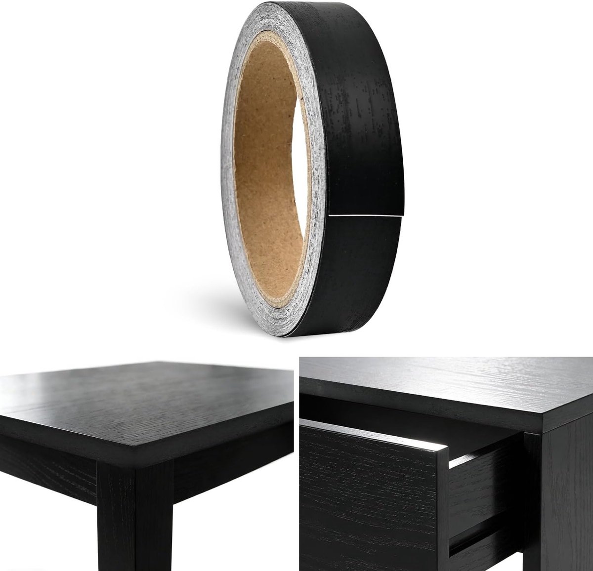 20mm Randafwerking Tape, 10m Zelfklevende Houten Fineer, Herstel Tape voor Meubels en Keukens (Zwart)