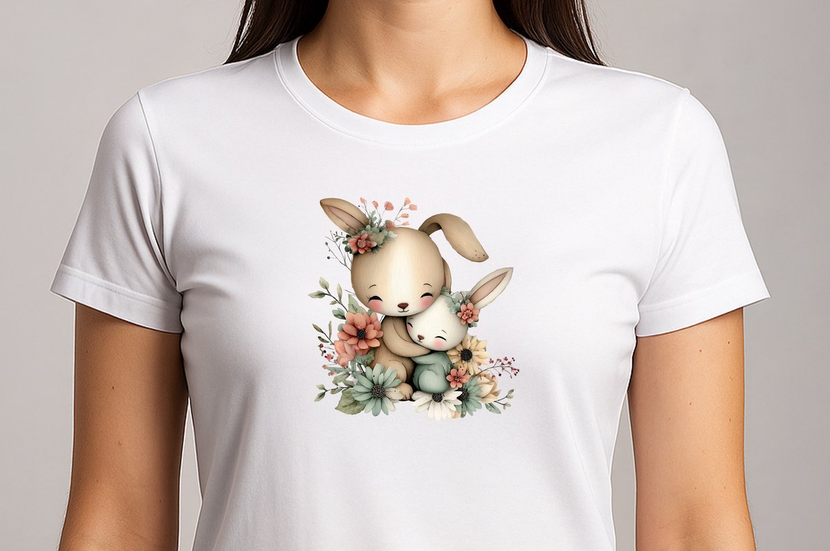 Schattige Konijn Mama En Baby - T Shirt - cute - kawaii - Gift - Cadeau - schattig - schattigdesign - liefdesign - pastelkunst
