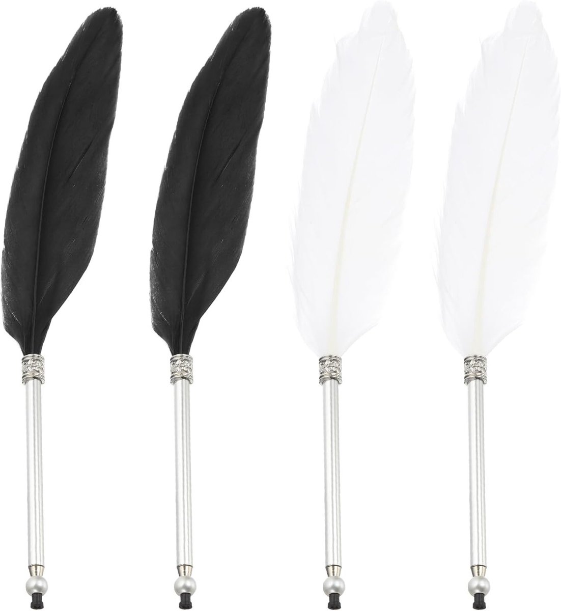 Fluffy Vintage Veer Balpen Set van 4 Stuks voor Calligrafie en Handtekeningen, Perfect als Gastgeschenk voor Bruiloften en Speciale Gelegenheden, Zwart en Wit