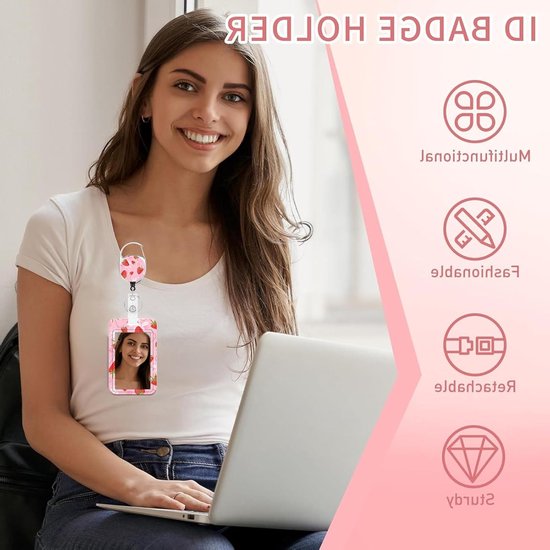 ID Kaart Houder met Strap, Buskaart Bescherming voor Studenten, Afneembare Naamplaat Clips en Retractable Badge Reel voor Vrouwen, Leraren en Zorgprofessionals van Merkloos — afbeelding 5