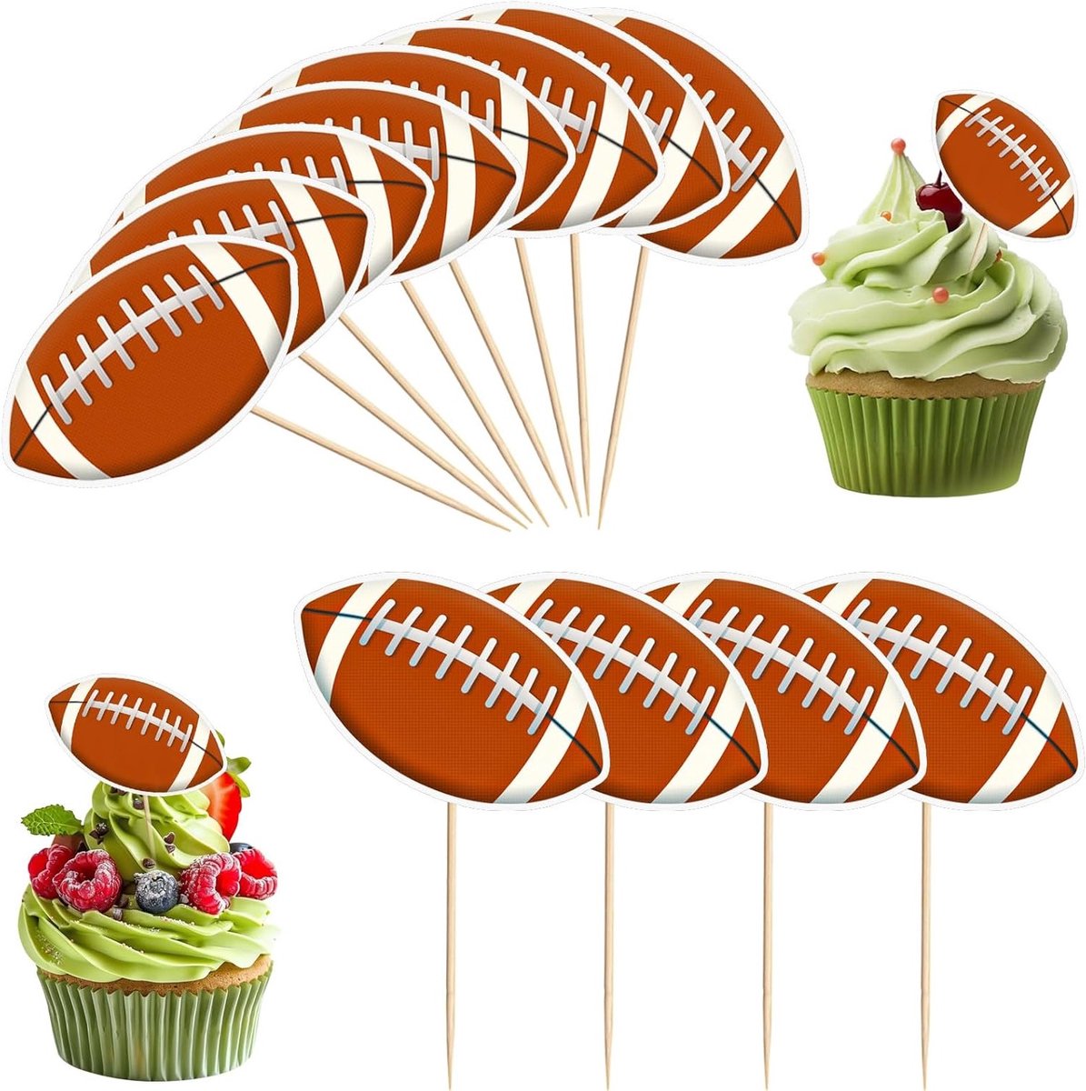 36 Stuks Voetbal Cupcake Toppers en Decoraties voor Taarten, Sportthema Feestartikelen voor Verjaardagen en Evenementen