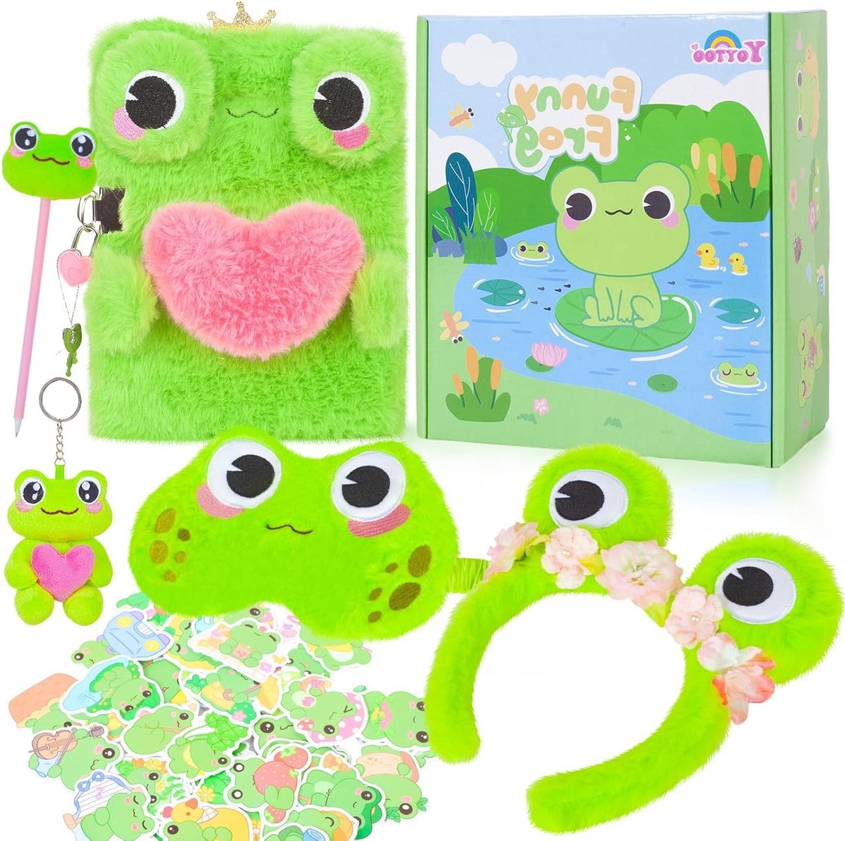 Leuke Pluche Dagboek Set voor Kinderen met Schattige Groene Kikker, Perfect Cadeau voor Jongens en Meisjes