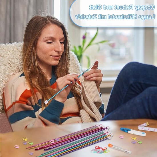 Tunisian Haaknaalden Set van 11 Stuks van Aluminium, 2-8 mm, Ideaal voor Tapijten, Dekens en Beginners, 27 cm Lang met Accessoires — afbeelding 4