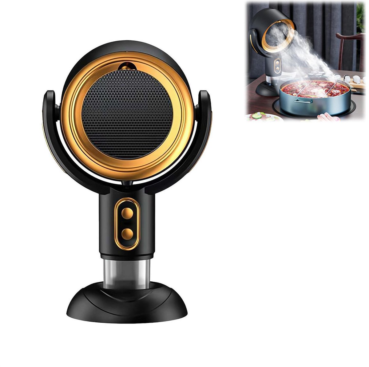 carmdering - Luchtreiniger - Afzuigventilator - Afzuigkap - Kookdampen - 15° verstelbaar, USB oplaadbaar, 3000 mAh - Actieve koolfilter, verwijdert geuren en rook - 2 snelheden, stil en stijlvol - Draagbaar, ideaal voor keuken, reis en camper - Goud