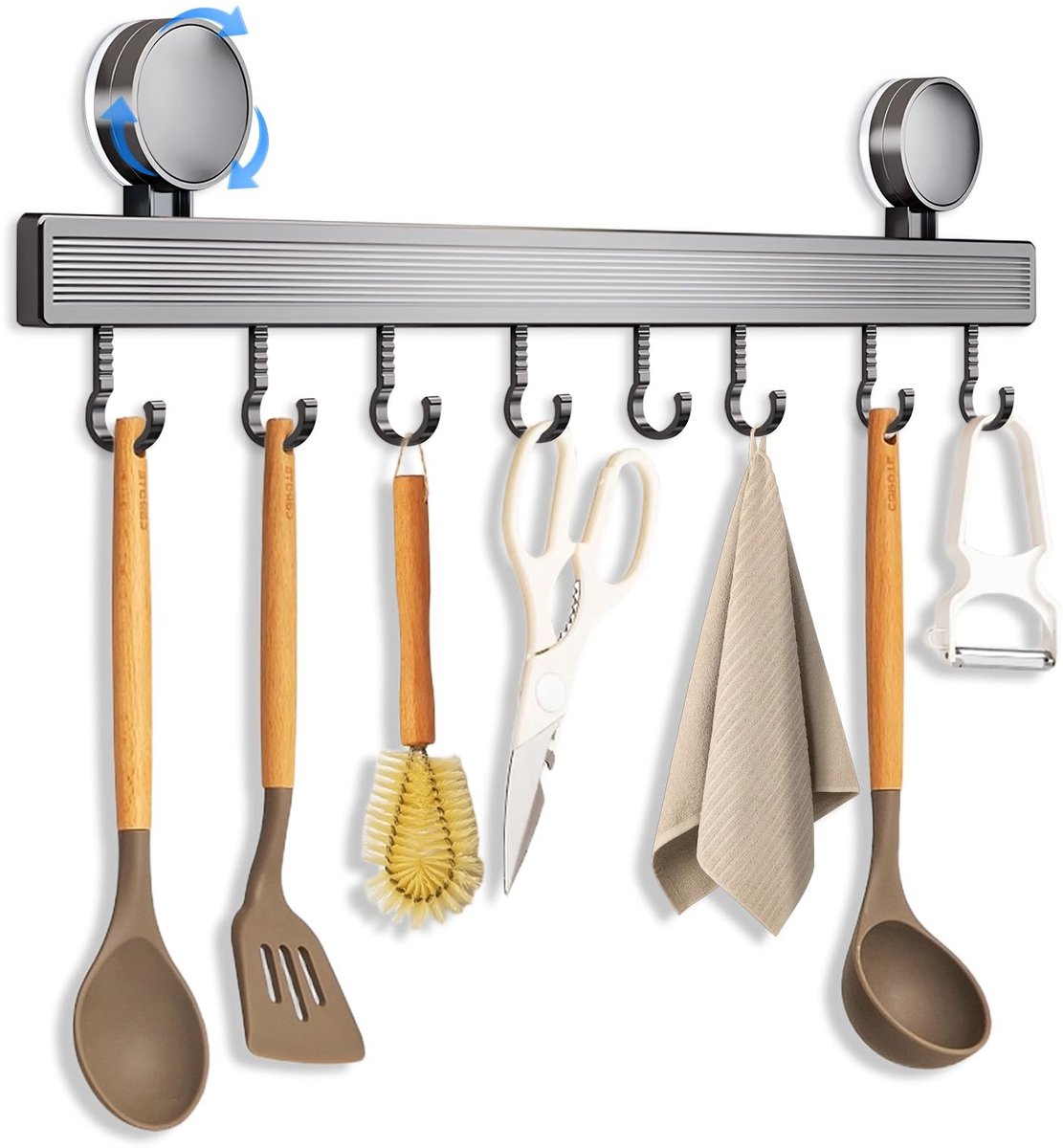 Seb2 - Keukenhaakstrip - Zelfklevend - 40 cm - 8 Movable Hooks - Geschikt voor Keukengerei, Badkamer, Slaapkamer - 20 kg Laadcapaciteit