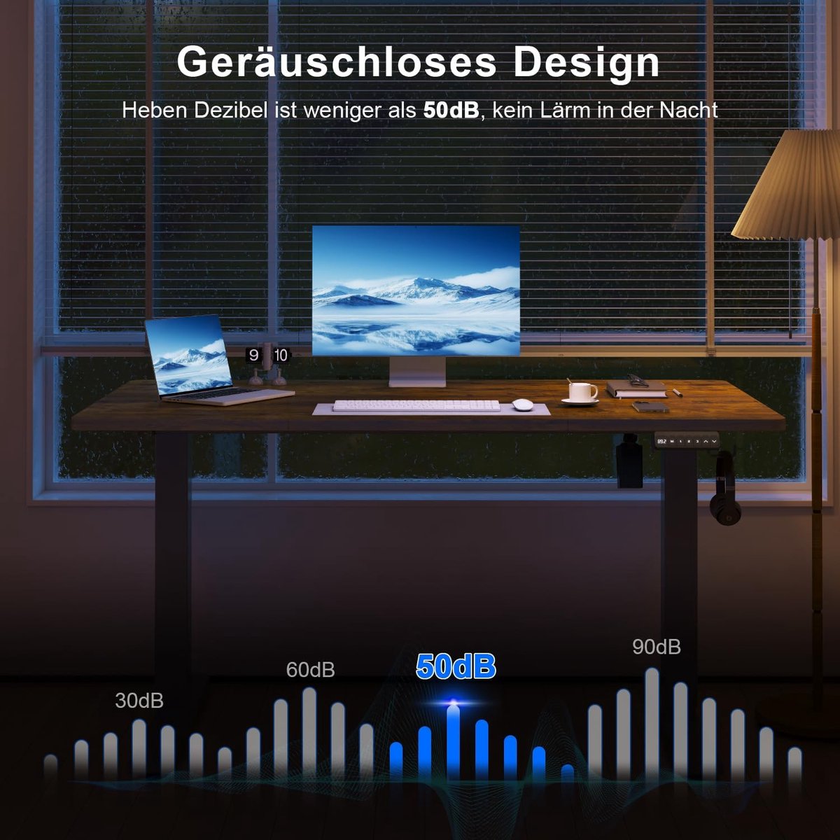 Luxe ErgoLift Elektrisch Zit-Sta Bureau 110x60 cm Verstelbaar Hoogtebureau met Geheugenfunctie, Ergonomisch Thuiswerk Computerbureau in Bruin voor Kantoor en Home Office