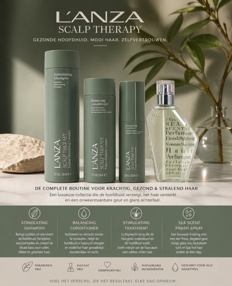 L’ANZA Scalp Therapy Stimulating Shampoo & Balancing Conditioner & Stimulating Treatment & Sea Scent Hair Perfume