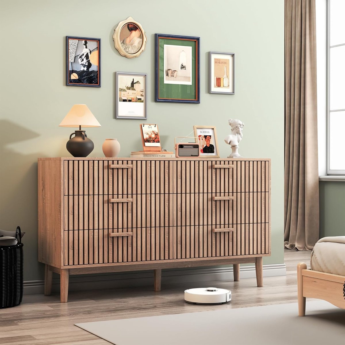 Scandinavische Commode met 6 Laden - Industrieel Houten Dressoir - 100 x 34 x 73 cm - Veelzijdige Opbergkast voor Slaapkamer, Woonkamer & Hal - Naturel Eiken Look door