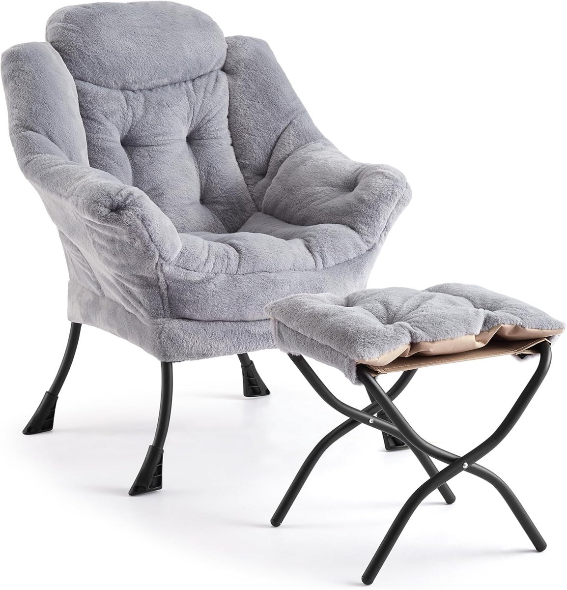 Comfortabele Relaxstoel met Opvouwbaar Voetenbankje - Lounge Fauteuil met Zijvak - Ergonomische Leesstoel - Draagkracht 180 kg - Grijs