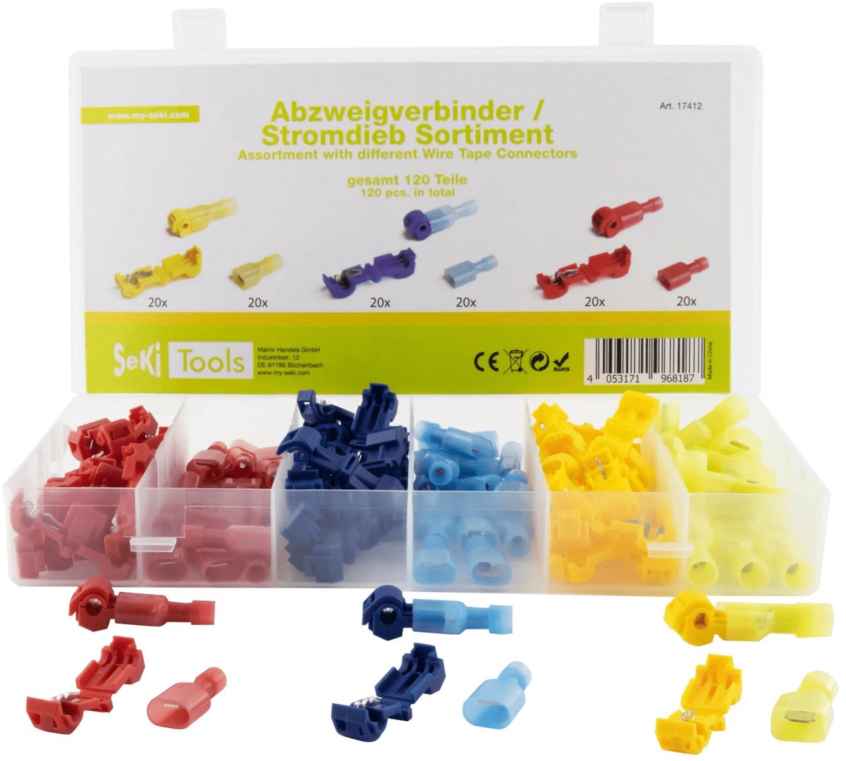 Seki assortiment draadaftakkingconnector 0,5-6 mm² incl. aansluitklemmen 120 stuks