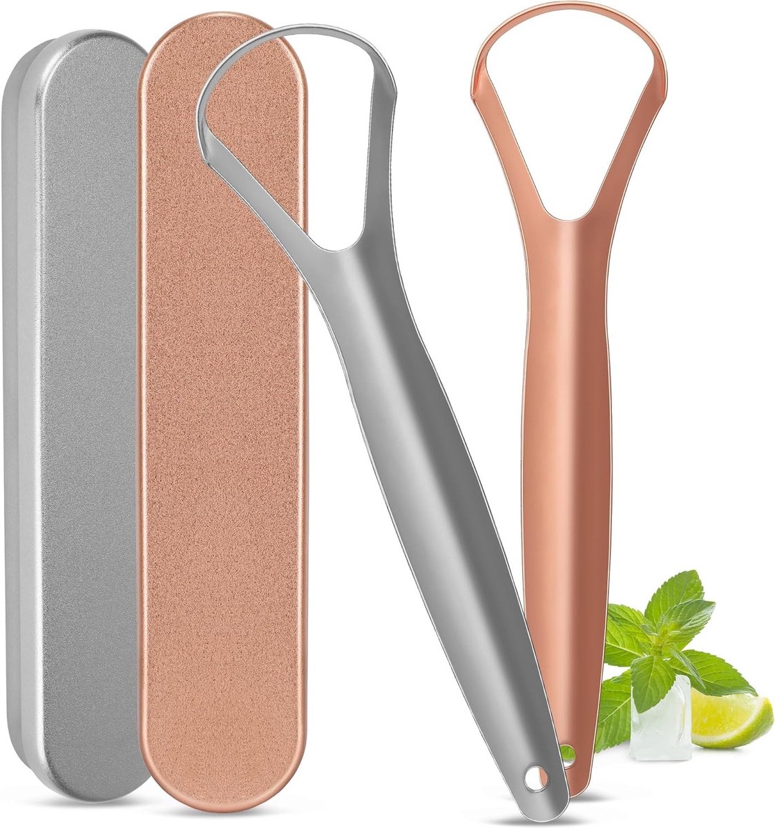 Set van 2 RVS Tongschrapers met Etui voor Volwassenen en Kinderen, Draagbare Tongschraper voor Reizen, Diepe Reiniging en Frisse Adem