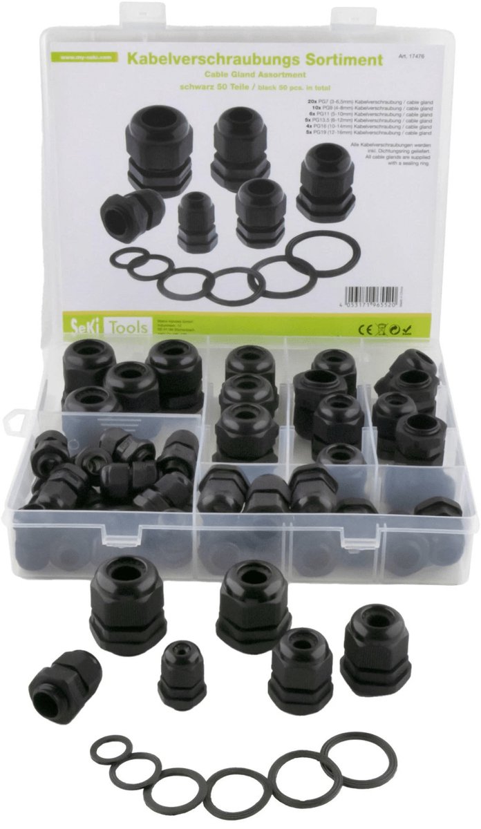 Seki Assortiment kabelwartels / zwart / 50 stuks