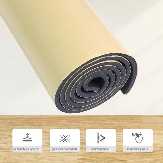 Multifunctionele zelfklevende neopreen isolatiemaat van 300 mm x 12 mm x 1,5 m, geluidsisolatie, schokabsorptie en antislip eigenschappen, zwart van Merkloos — afbeelding 2