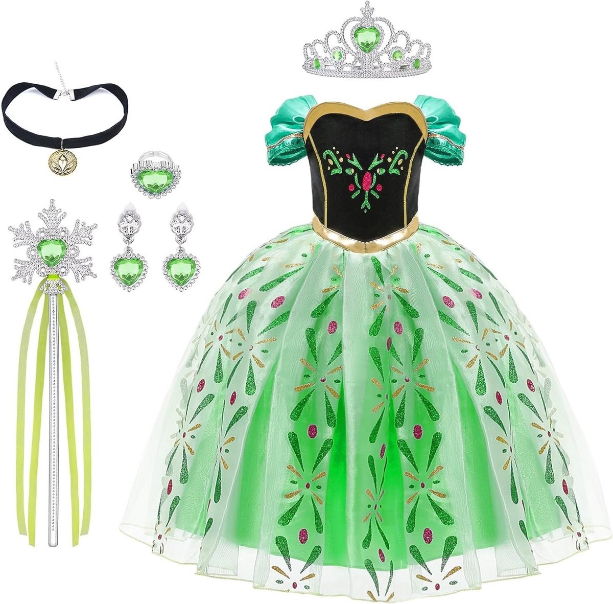 Prinsessen kostuum met toverstaf en kroon voor meisjes, feestkleding voor verjaardagen, Halloween en cosplay evenementen