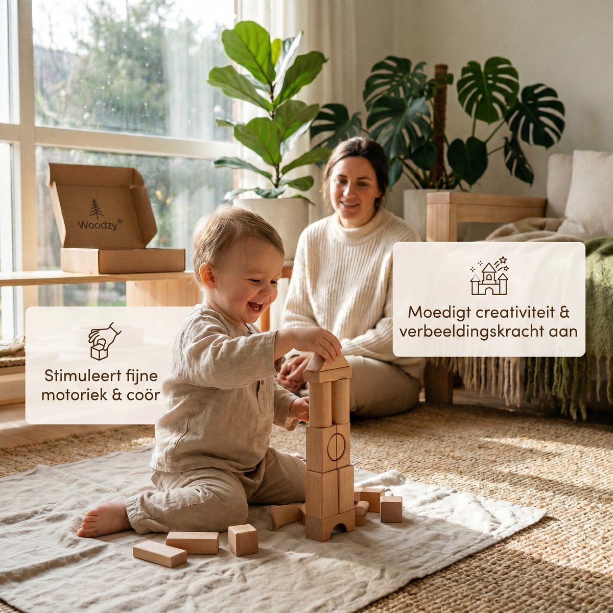 Woodzy Houten Blokkenset 60 Delig – FSC® Gecertificeerd – Montessori Speelgoed – Educatief Speelgoed 3+ Jaar – Naturel Hout – Grote Bouwset – Cadeau Kinderen — afbeelding 5