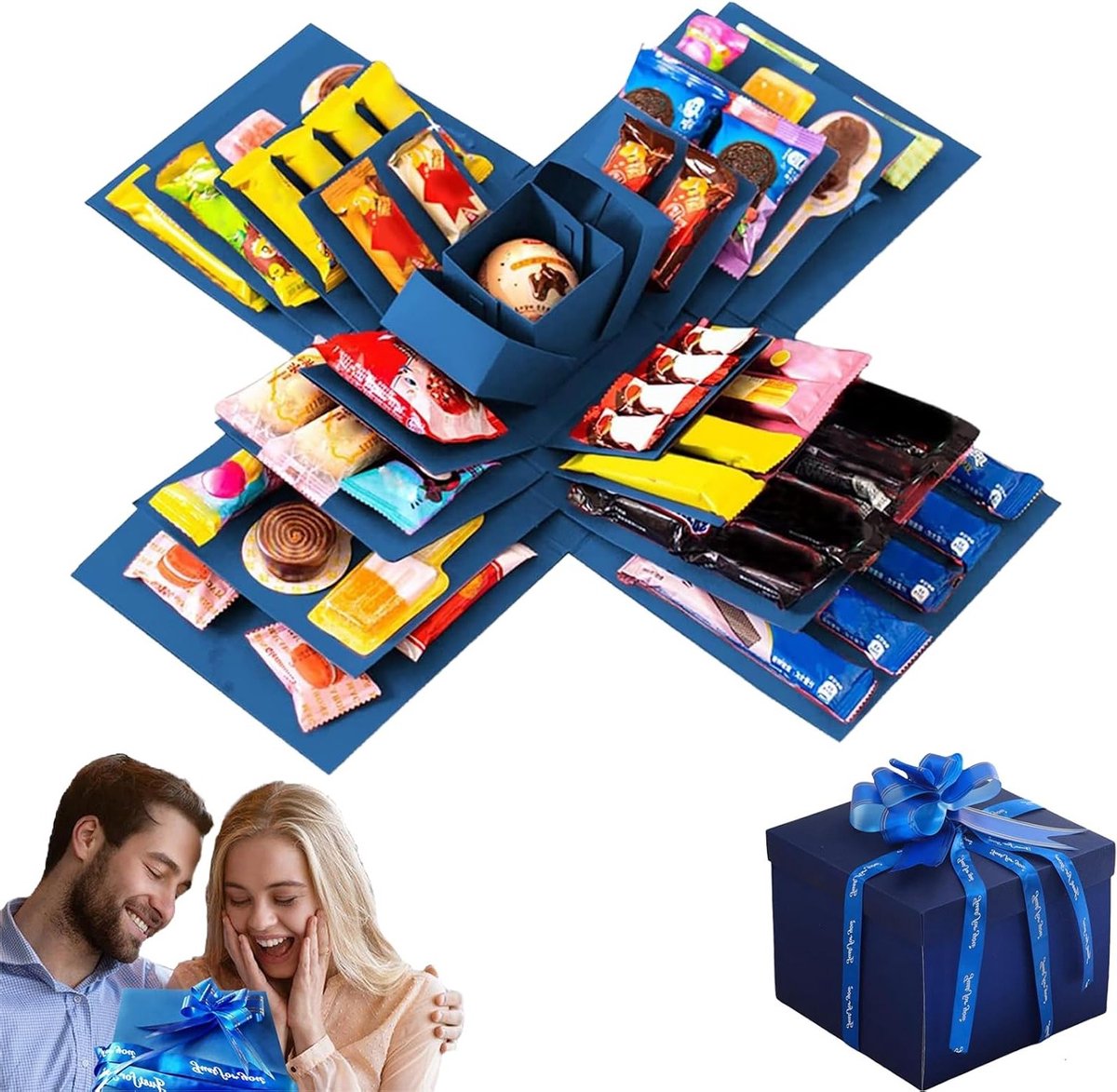 DIY Explosie Cadeaubox, Handgemaakte Verrassingsbox voor Verjaardag, Kerst en Valentijnsdag, Creatief en Uniek Geschenk (Blauw)