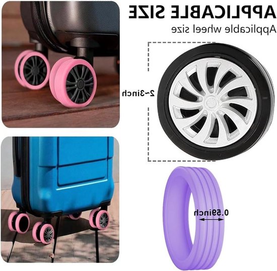 Siliconen Beschermhoezen voor Kofferwielen, Stille Bescherming, Geschikt voor Cabin Luggage en Spinner Wielen, Duurzame Luggage Accessoires, Zwart — afbeelding 5