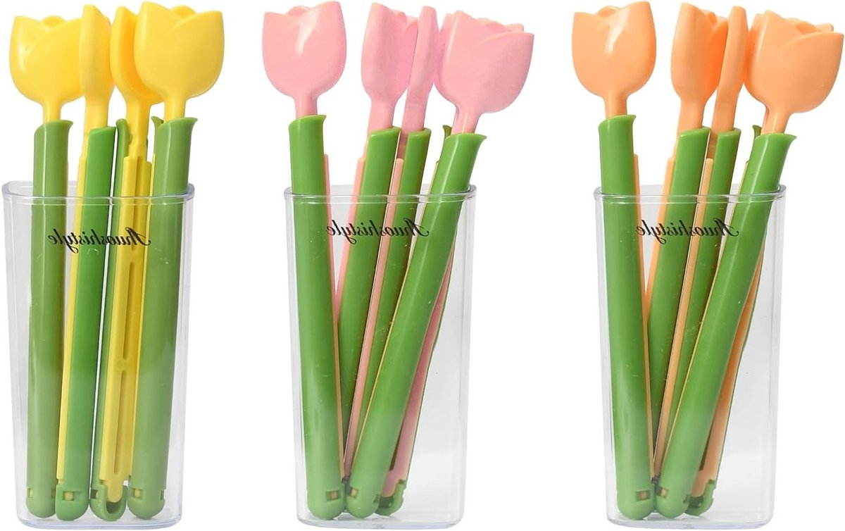 Set van 15 Herbruikbare Zakclips in Tulipvorm, 14 cm, Ideaal voor Voedselverpakkingen, Snacks en Vriezerzakken