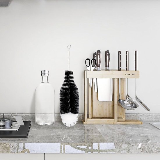 Set van 2 lange flessenborstels van 35 cm voor glazen en babyflessen, ideaal voor het schoonmaken van drinkflessen, karaf en smalle flessen met nylon haren. — afbeelding 5