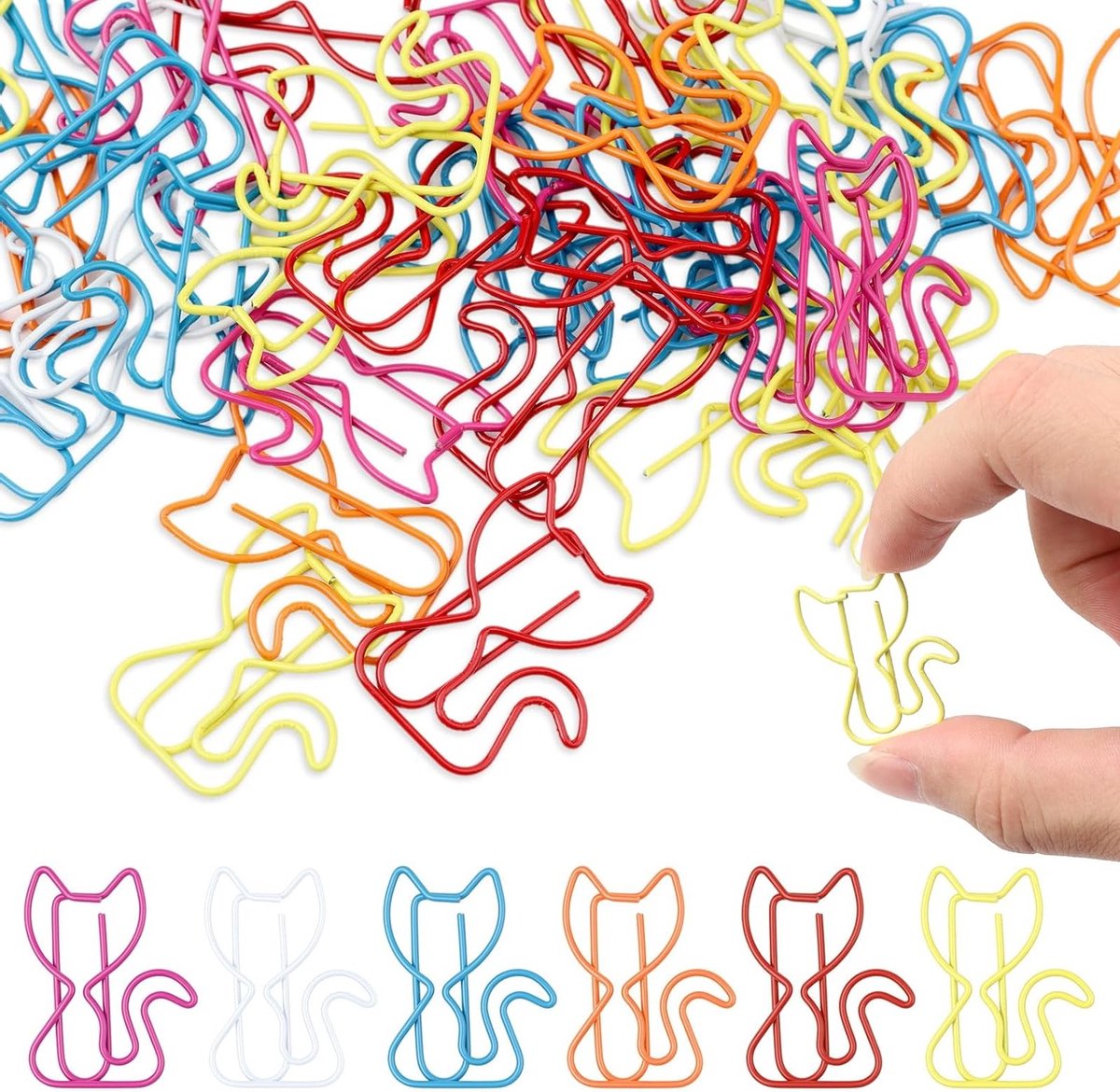 Kleurrijke paperclips en bladwijzers met kattenmotieven - 50 stuks schoolartikelen, kantoorbenodigdheden en cadeau-ideeën voor kattenliefhebbers, leraren en studenten