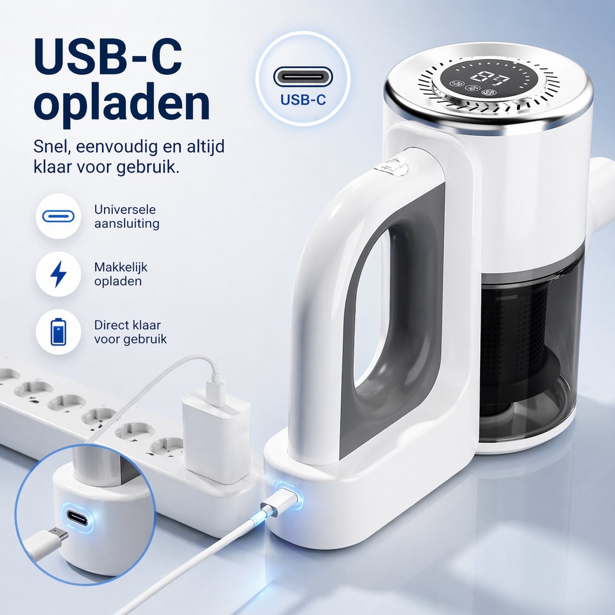 Draadloze steelstofzuiger - 15000 Pa - 4 in 1 - HEPA - 30 min - Incl. 2x HEPA-filter & 2x Dweilpads - Wit — afbeelding 7