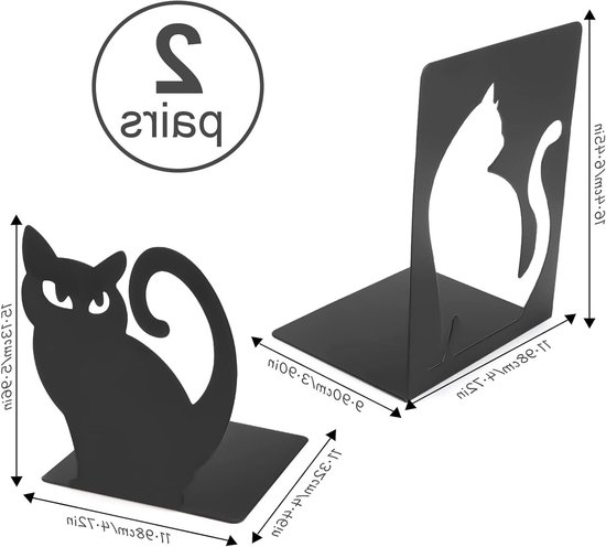 Stijlvolle metalen katten boekensteunen - antislip boekenstandaard voor boeken, dvd's en decoratie in huis, kantoor, bibliotheek en school — afbeelding 5