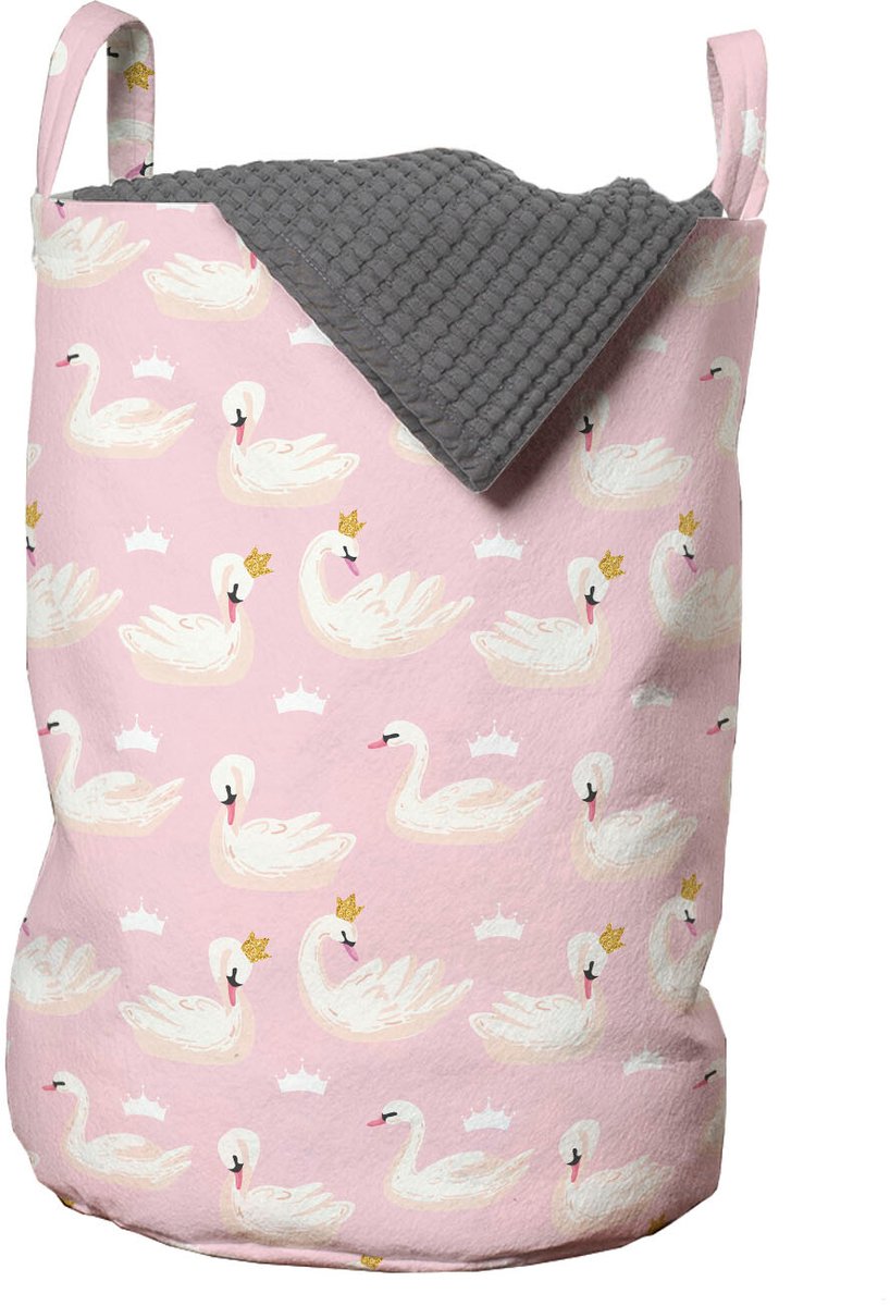 ABAKUHAUS Swans waszak, Blush Tone King Waterfowl, wasmand met handvatten, trekkoordafsluiting voor wasserettes, lichtroze crème