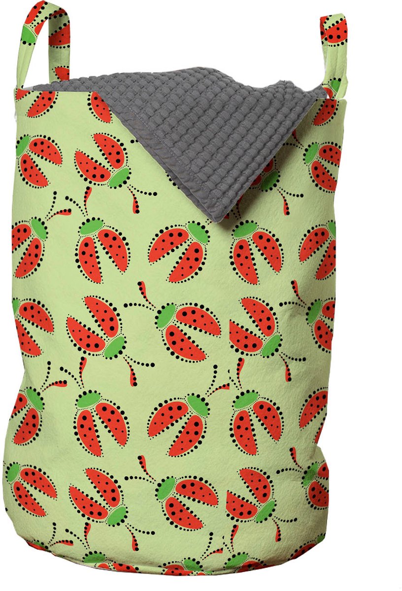 ABAKUHAUS Ladybug waszak, Funny Insects Spring, wasmand met handvatten, trekkoordsluiting voor wasserettes, lichtgroene vermiljoen